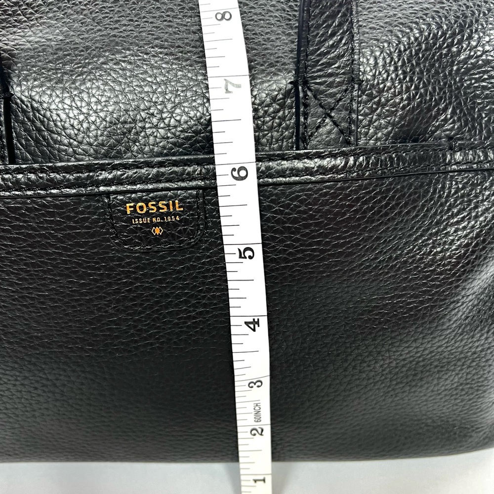 Fossil Black Pebbled Leather Satchel Bag Crossbody Top Handle Bowler Purse - Picture 10 of 13